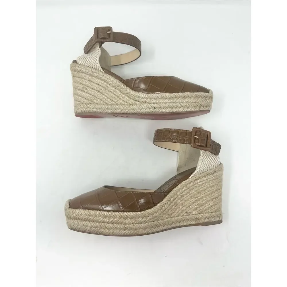Christian Louboutin Amelina Brown Croc Leather Espadrille Wedge Sandal size 38